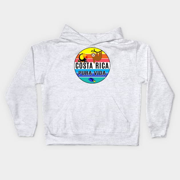 Costa Rica Tropical Pura Vida Beach Toucan Fish  Sloth Travel Vacation Kids Hoodie by TravelTime